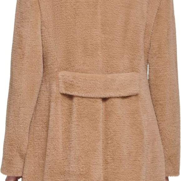 DKNY NWOT light brown soft Faux fur button up Asymmetrical Overcoat sz XXL - Picture 4 of 14